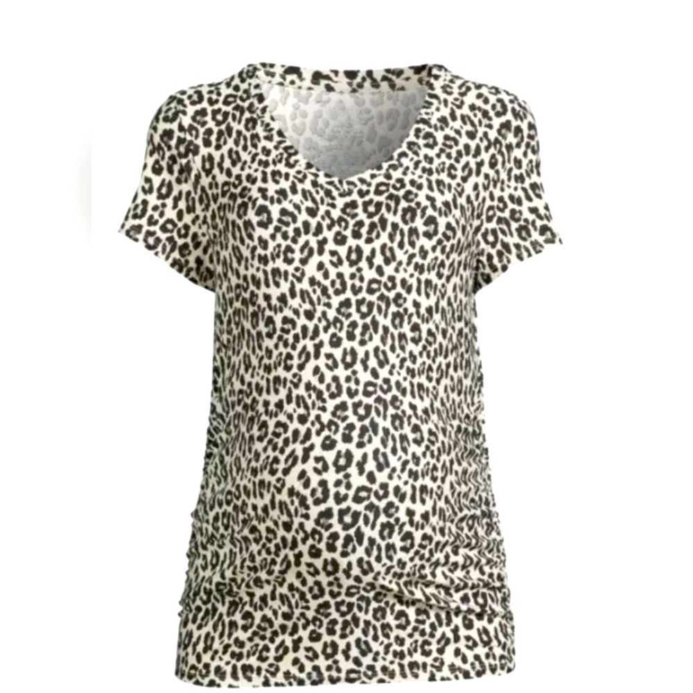 Time And Tru Women’s Maternity Top Leopard Print Short Sleeve size S(4-6)